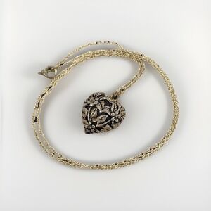 Vtg Gold Sterling Silver Heart Pendant Necklace, Statement Piece Elegant Timeles